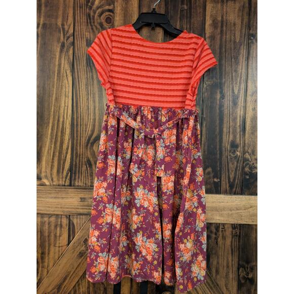 Bonnie Jean Big girls size 16 red floral striped boho short sleeve dress GUC - Picture 2 of 9